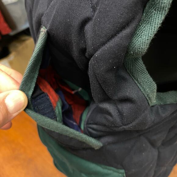 Vintage Gulliver's Navy Blue Diamond Quilted Vest Men's L Red Plaid Lining Snaps - Picture 12 of 12